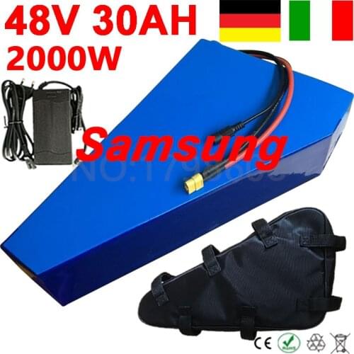 48V 1500W 2000W Battery 48V 15AH 18AH 20Ah 24AH 26AH 30AH Triangle Electric Bicycle Battery Pack use Samsung cell with BMS+Charg