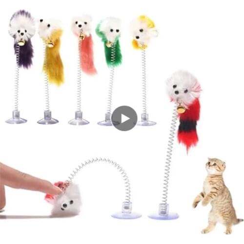 Spring Pet Toy Elastic With Bell Spring Color Mouse Feather Bottom Sucker Pet Cat Toy Product Cat Accessories Decoration