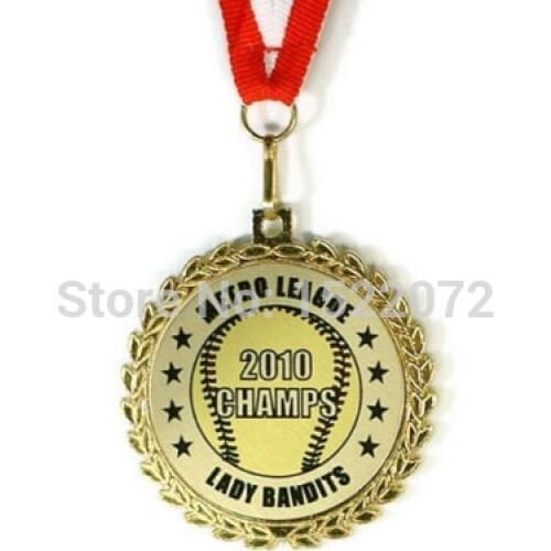 High quality and low price Customized Team Softball Medal Award Neck Ribbon cheap custom sports medals ribbons hot sales medals