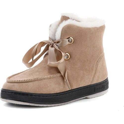 YMECHIC 2020 Winter Plush Thicker Riband Lace Up Platform Women Shoes Gray Black Faux Suede Ankle Snow Boots Female Bootie 34-44