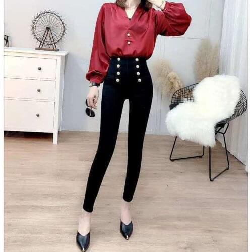 Women 2021 Spring Summer Fashion Slim Buttons Leggings Female High Waist Pencil Pants Ladies Thin Stretch Skinny Trousers T180