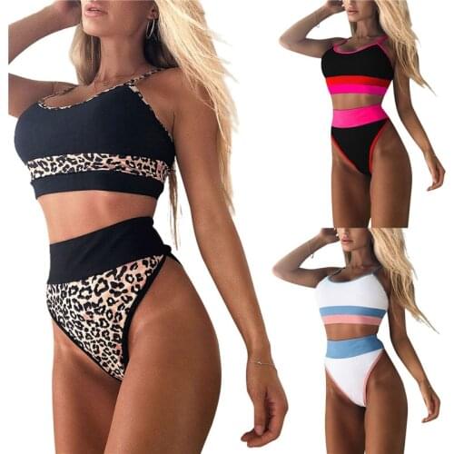 Women 2pcs High Bikini Set Crop Tank Tops With Energetic Color Blocking Swimsuit For Women Summer Beach Monokini Set