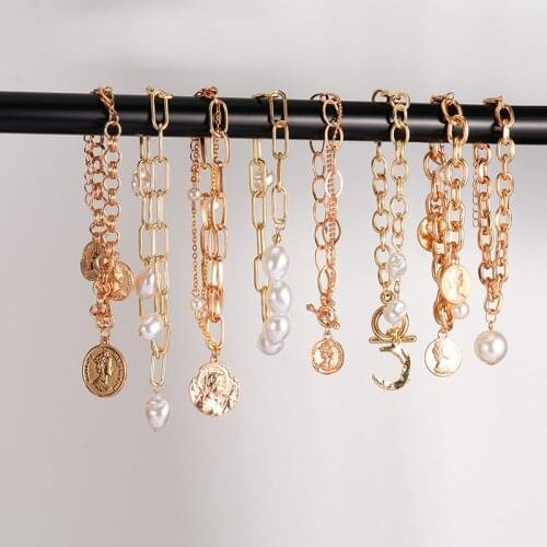 Bohemian Pearl Gold Beads Bracelet for Women Fashion Multilayer Beaded Chain Bracelets Set On Hand Bracelet Bangles Punk Jewelry