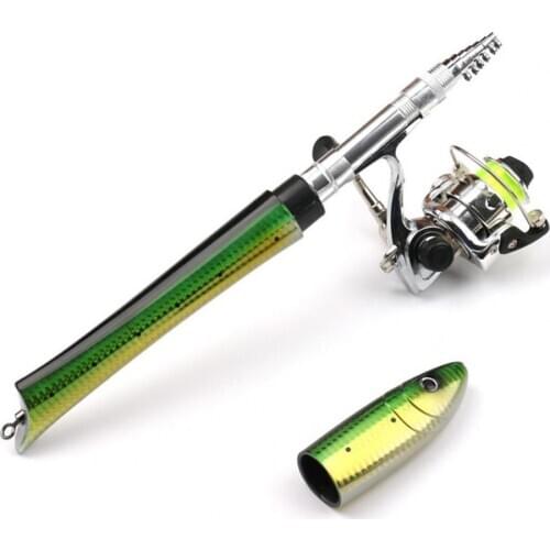1m Portable Mini Fish Shape Telescopic Rod Sea Fishing Rod Spinning Casting Reel Kits Fishing Gear Set