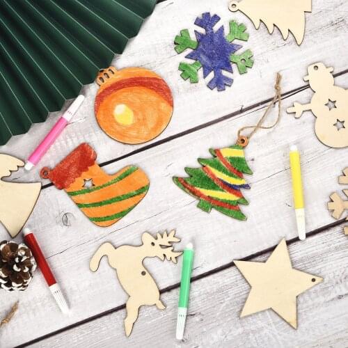 10pcs Wooden Christmas Tree Embellishments Crafts Hanging Ornaments Blanks With Twines Pen For Christmas DIY Craft Card Decor