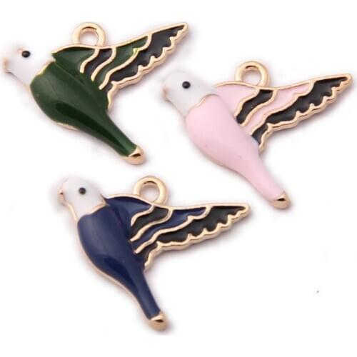 Cute Animal Bird Pendant Charms 10pcs Gold Tone Drip Oil Jewelry Bracelet Earring Charms Enamel Ornament Accessories 19*21mm