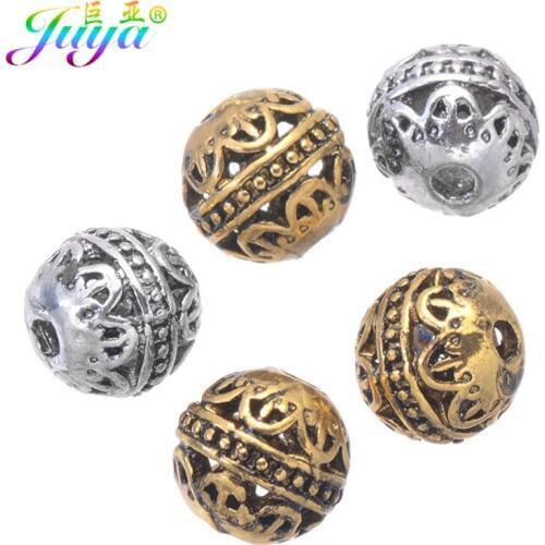 30pcs/lot Wholesale Metal Beads Handmade Antique Gold 10mm Hollow Decoration Charm Beads For Beadwork Jewelry DIY Making