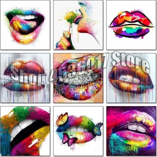 5d Diy Diamond Painting Cross Stitch Diamond Embroidery Colorful Sexy lips Mosaic Full Square Gifts Sewing & Knitting Posters