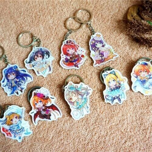 9pcs/set Anime Keychain Love Live!Cosplay Pretty Girls Kotori Nico Maki Portachiavi Doubleside Print Gift CollectKeyring Llavero
