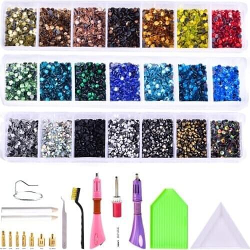6000pcs 3 Boxes SS10 DMC HotFix Rhinestones 3mm Hot Fix Rhinestone Applicator Hotfix Applicator with 7 Tips Iron on Wand F0237