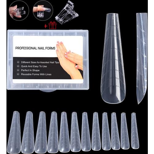 Free Gift 2021 Soft Dual Nail Forms French False Tips System Extension UV Poly Nail GEL Acrylic Decoration Art Mold Form Clip