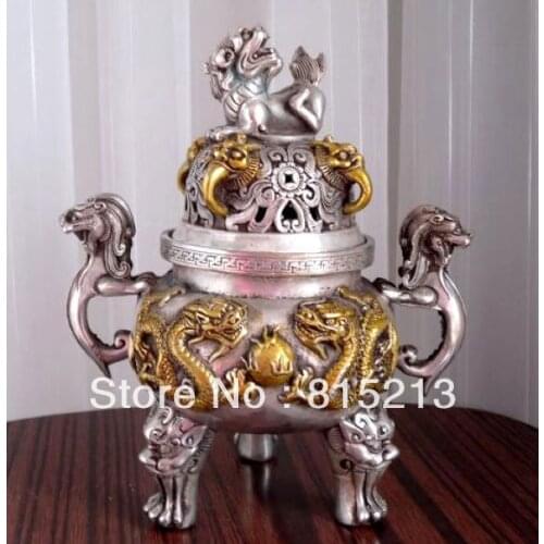 Free Shipping wang 000216 Tibetan bronze incense burner * dragon statues