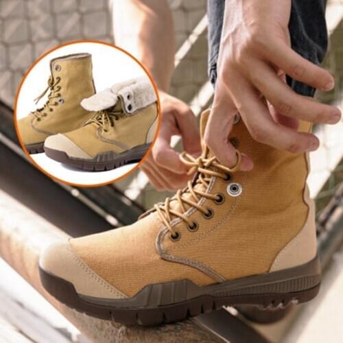 Winter high top fold plus velvet warm breathable outdoor Work Martin boots hiking shoes retro canvas desert shoes plus size