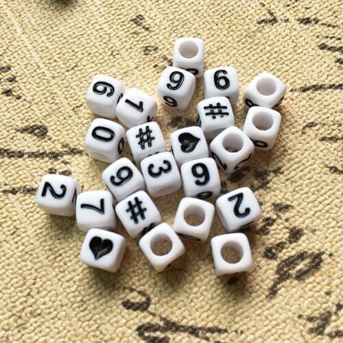 White With Black Printed 6*6mm Square Cube Number Letter Beads Fit For Diy Jewelry Bracelet Necklace Knit Lucite Spacer 2600pcs