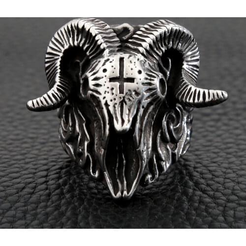 CFBulongs Retro Sheep Head Animal Rings For Men Fashion Stainless Steel Bikers Creative Jewelry