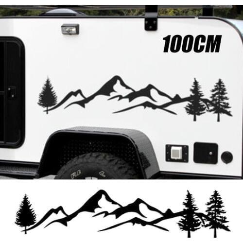 For SUV RV Camper Offroad 1pc 100cm Black/White Tree Mountain Car Decor PET Reflective Forest Car Sticker Decal Mayitr