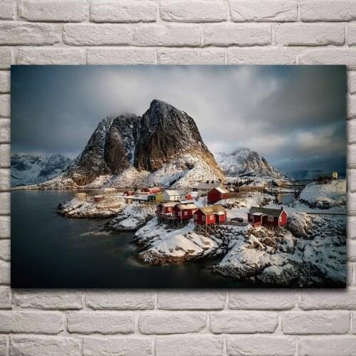 Norway lofoten village mountains nature landscape fabric poster living room home wall decorative canvas silk art prints KL771
