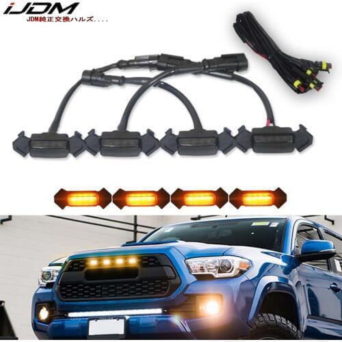 IJDM 4pc Set Smoked Lens Amber white Front Grille Lighting Kit For 2016-up Toyota Tacoma w/TRD Pro Grill ONLY, Includes