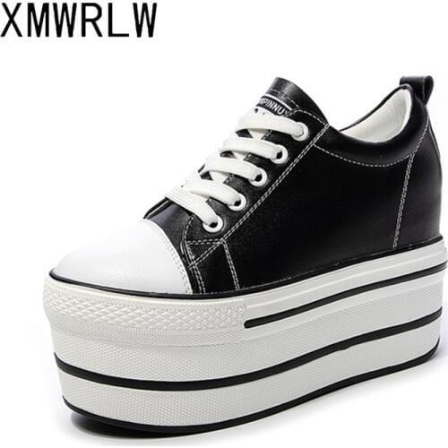 XMWRLW Genuine Leather Women Chunky Sneakers 2020 Autumn Winter Super High Heels 12cm Woman Platform Shoes Casual Ladies Sneaker