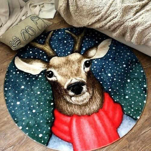 3D Round Carpet Elk Print Soft Carpets Anti-slip Rugs Computer Chair Mat Floor Mat for Living Room Kids Crawling Rug Home Decor