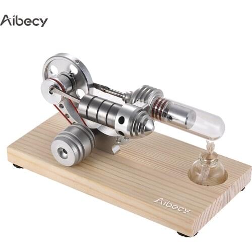 Aibecy Mini Hot Air Stirling Engine Motor Model Electricity Generator Wooden Base Physics Science Educational Toy