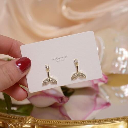 14k Real Gold Plated Fashion Jewelery Crystal Fish Tail Exquisite Cute Earrings for Woman Holiday Party Elegant Earring