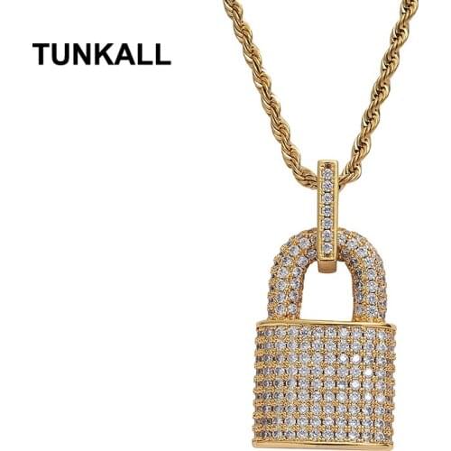 TUNKALL Brass Pendant Micro pave with CZ Bling Bling Mens Pendant Necklace Rock Hip Hop Jewelry CN320