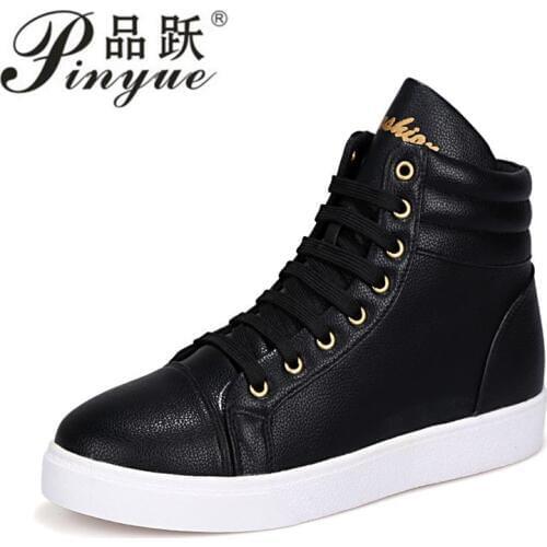Men Shoes Spring New Fashion High Top Male Casual Shoes PU Leather Lace Up Shoes Black Mens Shoes Men Sneakers
