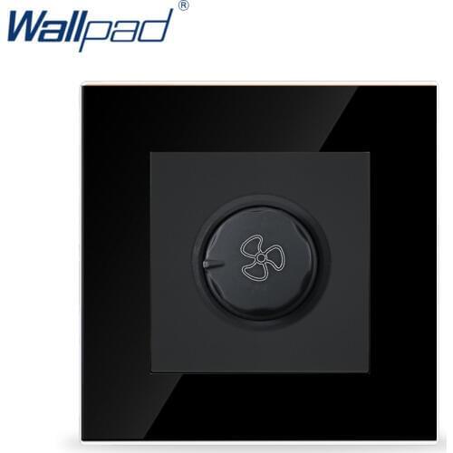 Wallpad Smart Home Fan Switch Black Crystal Glass Fan Rotary Speed Control Wall Switch ,Free Shipping