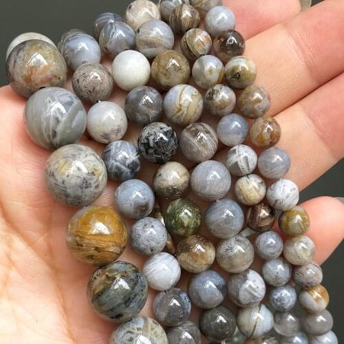 Natural Bamboo Agates Onyx Stone Beads Smooth Round Loose Spacer Beads For Jewelry DIY Making Bracelet Charms 15'' 6 8 10 12mm
