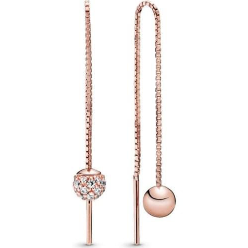 BaoFu New 925 Sterling Silver Ear Studs Rose Polished And Pavé Beaded Pendant European Earrings Ladies Gift High Jewelry