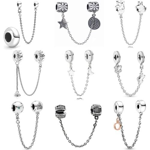 NEW 2019 100% 925 Sterling Silver Parks Castle Crown O Safety Chain Charm Clear CZ Fit DIY Original Bracelet Jewelry Women Gift