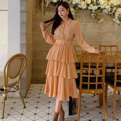 Solid Cake Style Korean Dress Women Singer Breasted Corset Ladies Dresses Orange Bodycon Es Woman Party Night Robe Longue Femme