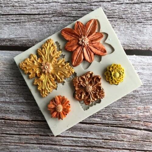 Retro Flower Chocolate Silicone Mold Fondant Cake Candy Molds Clay Pastry Mould Biscuits Baking Cake Decoration Tools Kitchen