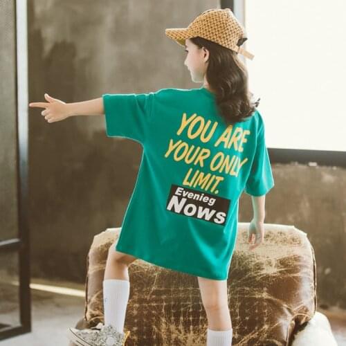 Girls Dresses 2021 New Summer T-shirt Western Style Big Kids Clothes Mid-length Little Girl Dress Trend