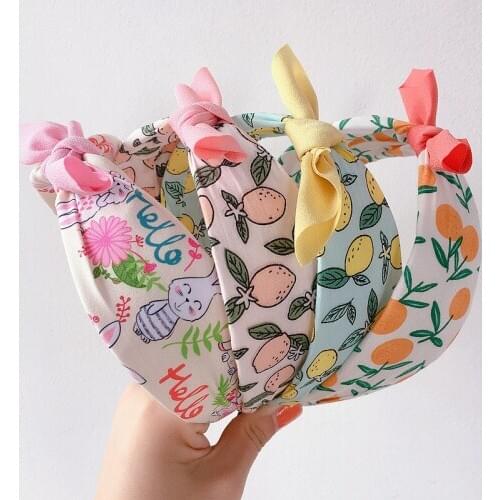 Korea Style Cute Simple Headbands Fruit Cartoon Print Color Small Ear Bow Children Hairbands for Girl Fashion Hair Accessories