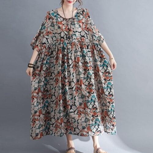 Plus Size Women Summer Dress Sundress Ladies Oversize Vestidos Vintage Cotton Linen Maxi Long Dress Robe Female 4XL 5XL 6XL 7XL