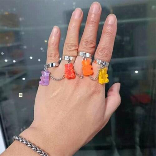 Adjustable Size Punk Rock Chain Bear Rings For Women Personality Gothic Jewelry Alloy di013