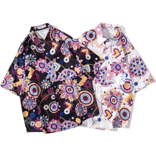 2021 Men Shirt Short Sleeve Turn Down Collar Floral Blouse Casual Printing Hawaiian Beach M L XL XXL Summer Loose Vintage Tops