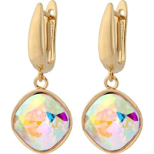 Light Yellow Gold Earrings Colorful Crystal Drop Earrings For Women Crystals New Fashion Earrings wedding Jewelry Gift