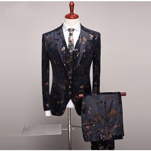 Wedding Tuxedo Suits for Men 3 Piece Slim Fit Mens Printed Suit Brand Prom Suit Stage Jacket Pants Waistcoat S-4xl