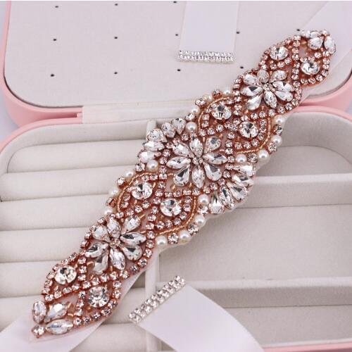 Crystal Pearls Wedding Belt Rhinestones Bridal Belt Rose Gold Diamond Bridal Sash For Wedding Accessories Belt