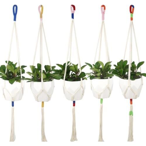 Slim Colorblock Macrame Plant Hanger Cotton Rope Hanging Plant Holder Flower Pot Holder Indoor Outdoor Balcony Decoration SN3665