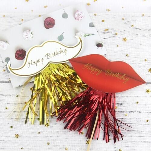 Cake Topper Flags Moustache Red Lips Cupcake Toppers Bride Kids Happy Birthday Wedding Cake Wrapper Party Baking DIY Flag