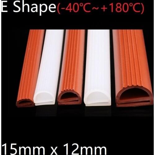 E Shape Seal Strip 15mm x 12mm Soft Silicone Rubber Car Sealing Bar Oven Freezer Door Steaming Machine Weatherstrip Red White