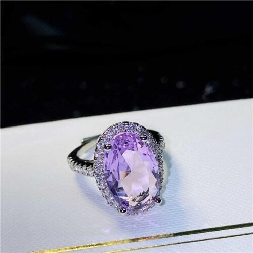 Vintage Silver Color Engagement Ring Charming Purple Crystal Stone Ring Female Big Oval Zircon Rings For Women Wedding Jewelry