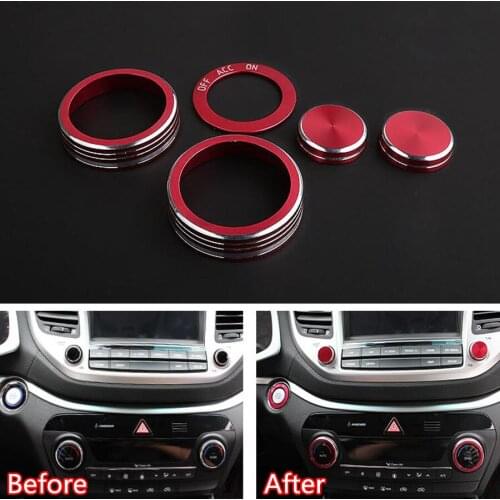 YAQUICKA 5Pcs Car Audio Air Conditioner Ignition Switch Button Decor Ring Cover Trim Styling Sticker For Hyundai Tucson 2016-17