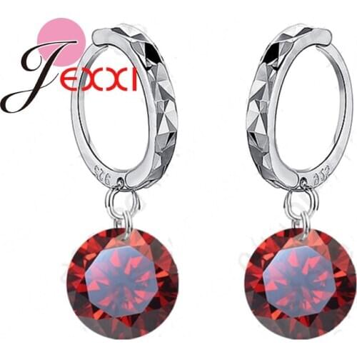 Big Promotions Real 925 Sterling Silver Trendy Drop Earrings with Round Crystals 8 Colors Women Wedding Ear Brincos Bijoux