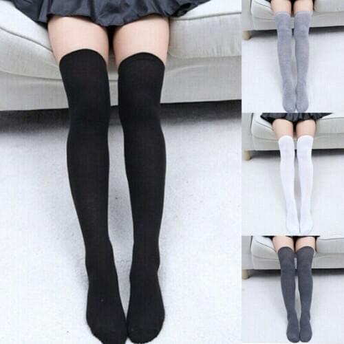 Women Cable Knit Long Stripe Socks Over Knee Thigh High School Girl Stocking New