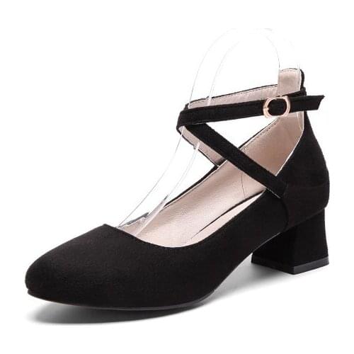 Big Size 11 12 13 14 15 16 ladies high heels women shoes woman pumps Shallow suede round-headed cross-buckle slippers